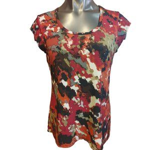 Kasper Separates Women's Red Abstract Pattern Scoop Neck Cap Sleeve Top M